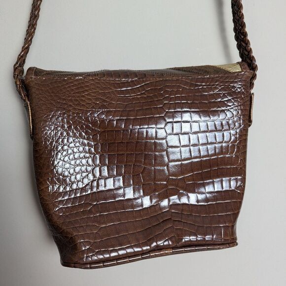 Vintage 80s patchwork cross body bag brown snakeskin croco - Picture 6 of 10